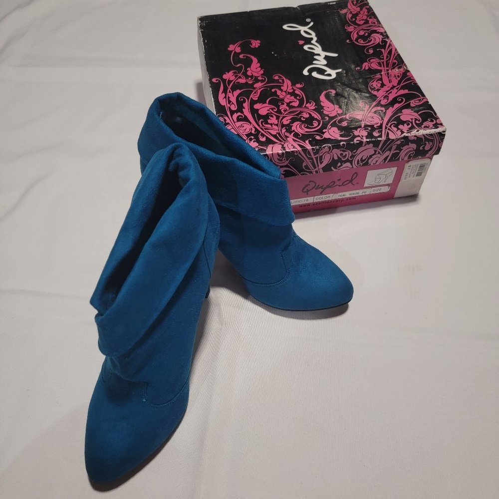 QUPID TEAL SUEDE WOMENS BOOTIES SIZE 7